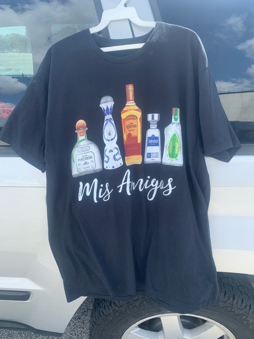 Mis Amigos Black Graphic Tee with Bottle Print